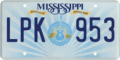 MS license plate LPK953