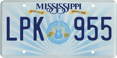 MS license plate LPK955
