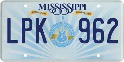 MS license plate LPK962