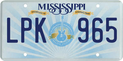 MS license plate LPK965