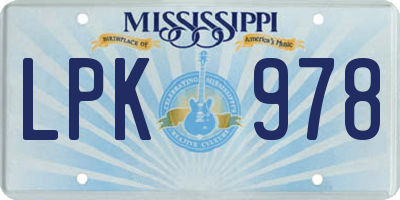 MS license plate LPK978