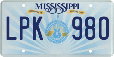 MS license plate LPK980
