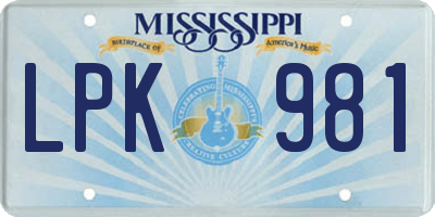 MS license plate LPK981
