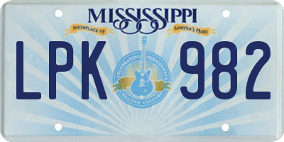 MS license plate LPK982