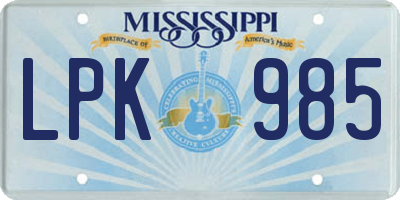 MS license plate LPK985