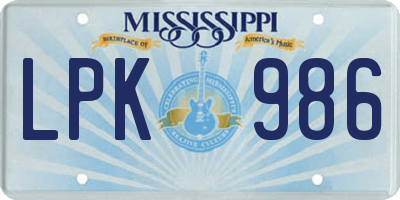 MS license plate LPK986