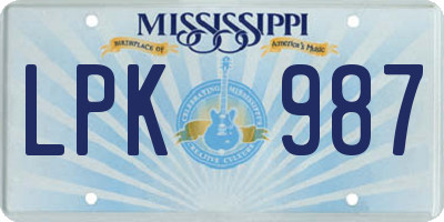 MS license plate LPK987