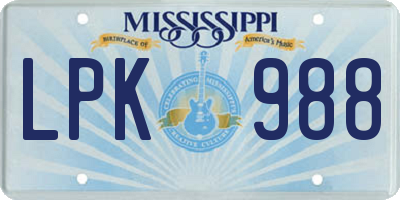 MS license plate LPK988