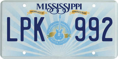MS license plate LPK992