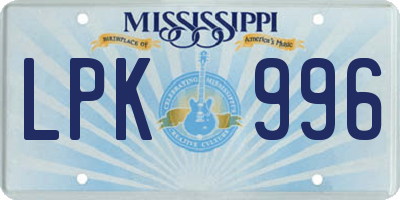 MS license plate LPK996