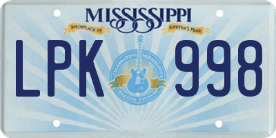 MS license plate LPK998