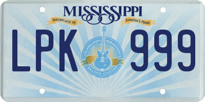 MS license plate LPK999