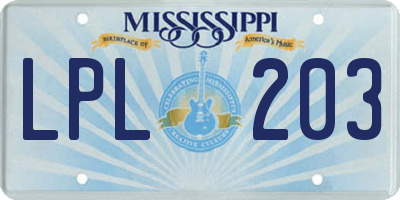MS license plate LPL203