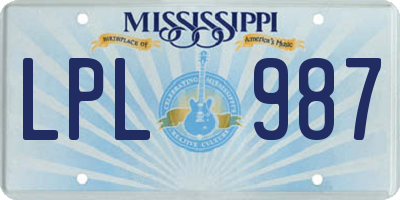MS license plate LPL987