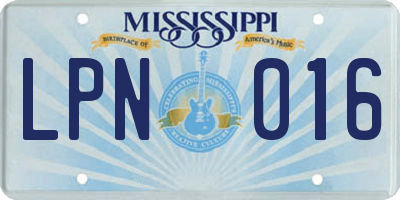 MS license plate LPN016