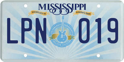 MS license plate LPN019