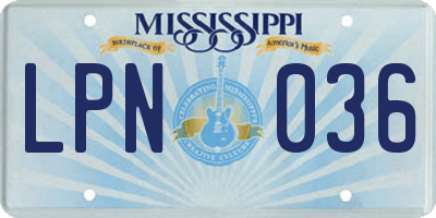 MS license plate LPN036