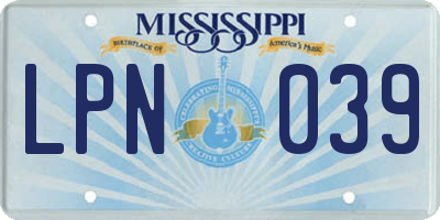 MS license plate LPN039