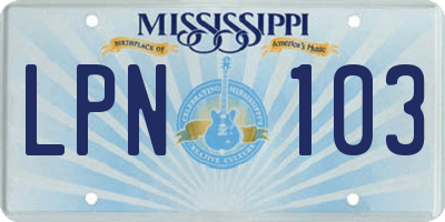 MS license plate LPN103