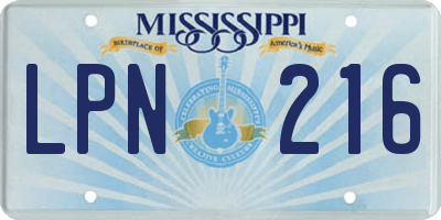 MS license plate LPN216