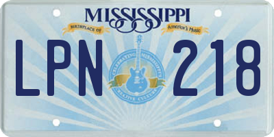 MS license plate LPN218