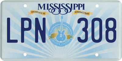 MS license plate LPN308