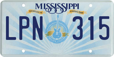 MS license plate LPN315