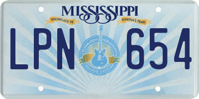 MS license plate LPN654