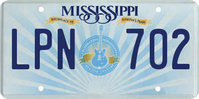 MS license plate LPN702