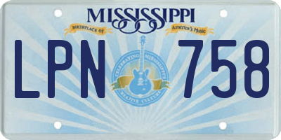 MS license plate LPN758