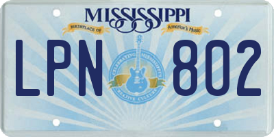 MS license plate LPN802