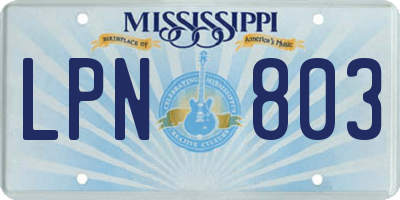 MS license plate LPN803