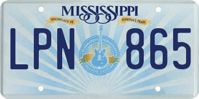 MS license plate LPN865