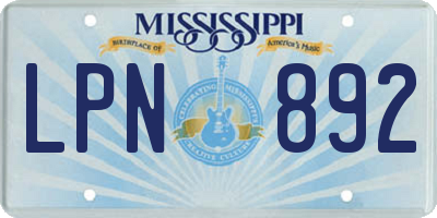 MS license plate LPN892