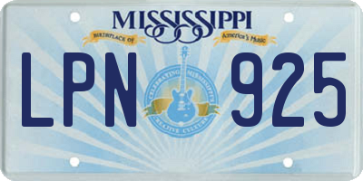 MS license plate LPN925
