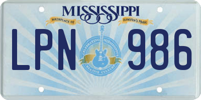 MS license plate LPN986