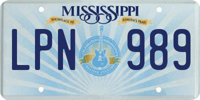 MS license plate LPN989