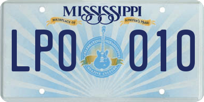 MS license plate LPO010