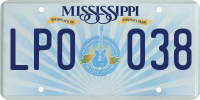 MS license plate LPO038