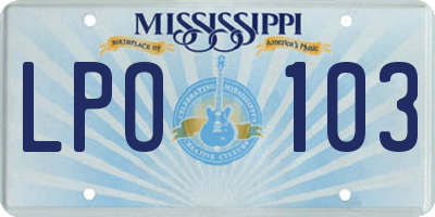 MS license plate LPO103