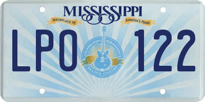 MS license plate LPO122