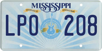 MS license plate LPO208