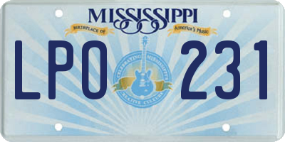 MS license plate LPO231