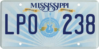 MS license plate LPO238