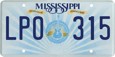 MS license plate LPO315
