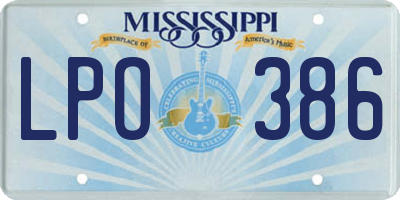MS license plate LPO386
