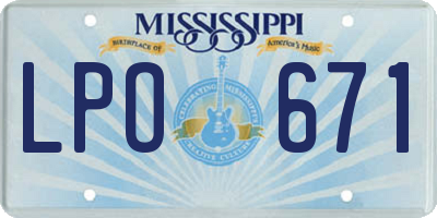 MS license plate LPO671