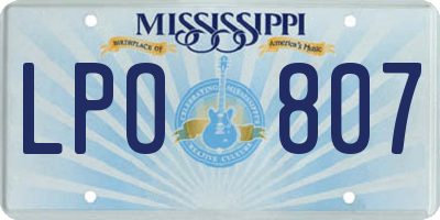 MS license plate LPO807