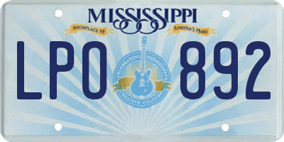 MS license plate LPO892
