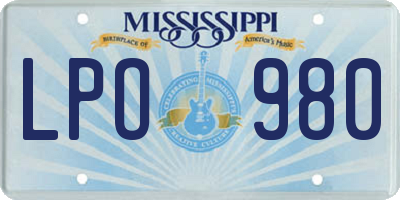 MS license plate LPO980